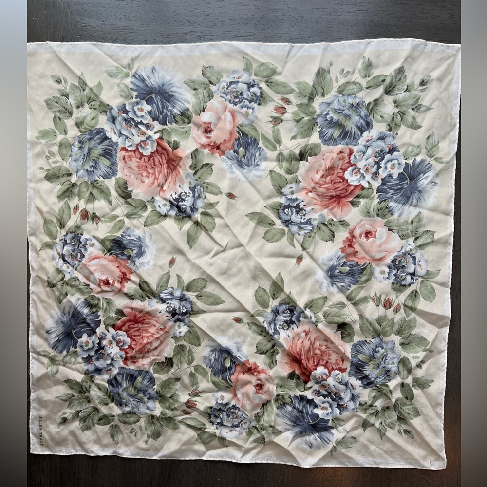 Ellen Tracy Vintage Floral Silk Square Scarf - Cream/Multi